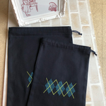 手刺繍体操服袋・上履き袋セット《アーガイル・若草色》