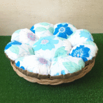 ★籐かごベッド★ヴィンテージファブリックで作ったお花クッション付き【ペットベッド】