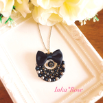 【送料無料】スワロフスキー✨リボンリースネックレス✨グルーデコ ネイビー&グレー