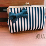リボン×ストライプ◇がま口通帳ケース◇がま口ポーチ