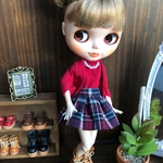 赤セットアップトップス×チェックスカート3点セット