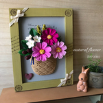 粘土の花❇︎ナチュラル♪バスケットの中のコスモス&ミックスフラワーＢ🌼木製スタンド21㎝【受注制作】