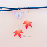 【再販売】紅葉 雫 蝶 蝶々 ピアス イヤリング UV レジン アレルギー対応 着物 もみじ 成人式