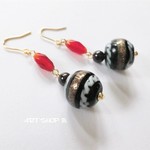 【限定1点】個性的インドビーズ×天然石ガーネットと赤メノウレトロピアス