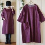 227☆彡霜降り起毛コットンプラムレーズン色ドロップ袖ゆったりワンピース♪ハンドメイド