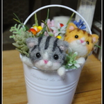 ＊2匹のねこちゃん　お花のバケツ＊