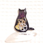 505-02　黒猫と歯車の帯留め