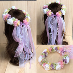 お色変更OK♪花冠 (大人用）ボリュームリボン　ふんわりアジサイ　花嫁　ヘッドドレス　ウェディング　海外挙式　ガーデン　ピアノ　発表会　カチューシャ　フラワーガール　リングガール