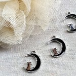 20mm　月と猫のチャーム　ブラック＆シルバー　10個　 B132
