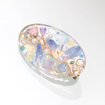 コットンブルーの花びらバレッタ風 ヘアクリップ