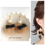 秋冬ピアス♡ファーとパールとリボンの可愛いピアス♡