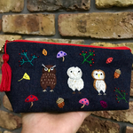 フクロウさんの刺繍ファスナーポーチ☆［デニム］