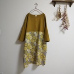 (再販)北欧風花柄×リネンワンピースマスタード