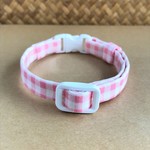 手縫いの猫用首輪●62ギンガムチェック／パステルピンク