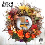 【ハロウィン2018】Halloween✳︎ 直径約４０cm！の特大リース　ハロウィンにぴったりなハロウィンフラワーウッドリース  ハロウィン
