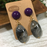 紫カボション×グレーの大ぶりピアス・イヤリング♡