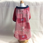 L・袖付きTシャツ パッチデニム赤