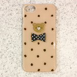 【値下げセール】くま☆水玉☆ドット☆プラ板のiPhoneケース☆シンプル☆ベージュ☆クリーム色☆かわいい