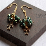 アンティーククロスピアス(green&gold)