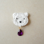 白くまdrop・アメジストパープル　刺繍ブローチ