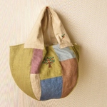 色々リネンと刺繍のま～るいバッグ　リンゴの木