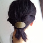 バレッタの様な革のヘアゴム【カーキ】