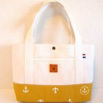マリンのＢ５対応トートバッグ☆帆布＆本革タグ☆マスタード 