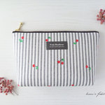 【再】2ポケット付ポーチ　＊通帳・母子手帳・化粧ポーチに　/　stripe×cherry