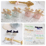 Tea party リボン蝶ネクタイの角砂糖ピアス/イヤリング