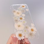 ナチュラルホワイト。押し花スマホカバー★全機種対応★