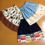 キッズ用ハンドメイドスカート3枚セット120cm〜140cm/北欧柄＆無地切り替え
