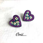 デニムハート小花柄刺繍ピアス/イヤリング