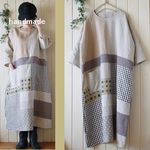 236☆彡色々リネン＆綿麻パッチドロップ袖ゆったりマキシ丈ワンピース