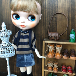 ボーダートップスセットアップ×ニットデニム風パンツ3点セット