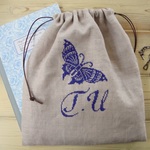 【T.U様オーダー品】--青いpapillon刺繍の巾着--（送料込み）