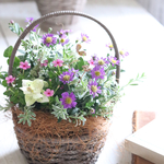 紫小花のモカ色バスケットミニギャザリング