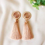 ビーズ刺繍 タッセルピアスorイヤリング  ゴールド☆ラメ