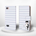 【再販】おすわり猫 ハチワレ ボーダー iPhoneケース　androidケース　手帳型ケース　cat220