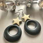 gold star & black faux leather hoop✴︎ピアス/イヤリング