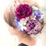 新色♡和装に華やかなパープル、ラベンダーダリアに桜とブルー、ホワイト紫陽花の髪飾り☆桜 結婚式 成人式 着物 袴 和装 卒業式 前撮り