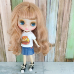 ライトブルーデニムスカート＆バーガーＴシャツセット(ダメージ無)
