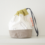 ステッチ丸底巾着　若草×ライトブラウン