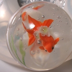 金魚玉ストラップ・お花金魚（素赤＆更紗）