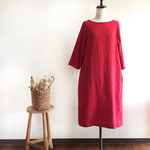 【送料無料 】オトナシンプルワンピース  M 赤のリネン