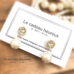 【 人気 】スワロフスキーと揺れるコットンパールの上品ピアス&イヤリング（ 入園入学、ウェディング・結婚式・パーティー ）