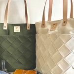 NEW 帆布を編み込んだトートバッグ【plaid】  KHAKI