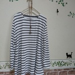 *ボーダー柄のチュニック丈Ｔシャツ*柔らかコットン100％*