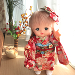 メルちゃんの着物セット*赤に菊や牡丹