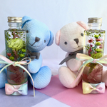 出産祝い 結婚式 お誕生日『ハーバリウムと付添いクマさん』Mサイズ  シリンダータイプ