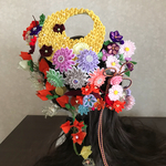お月様と秋の花 つまみ細工